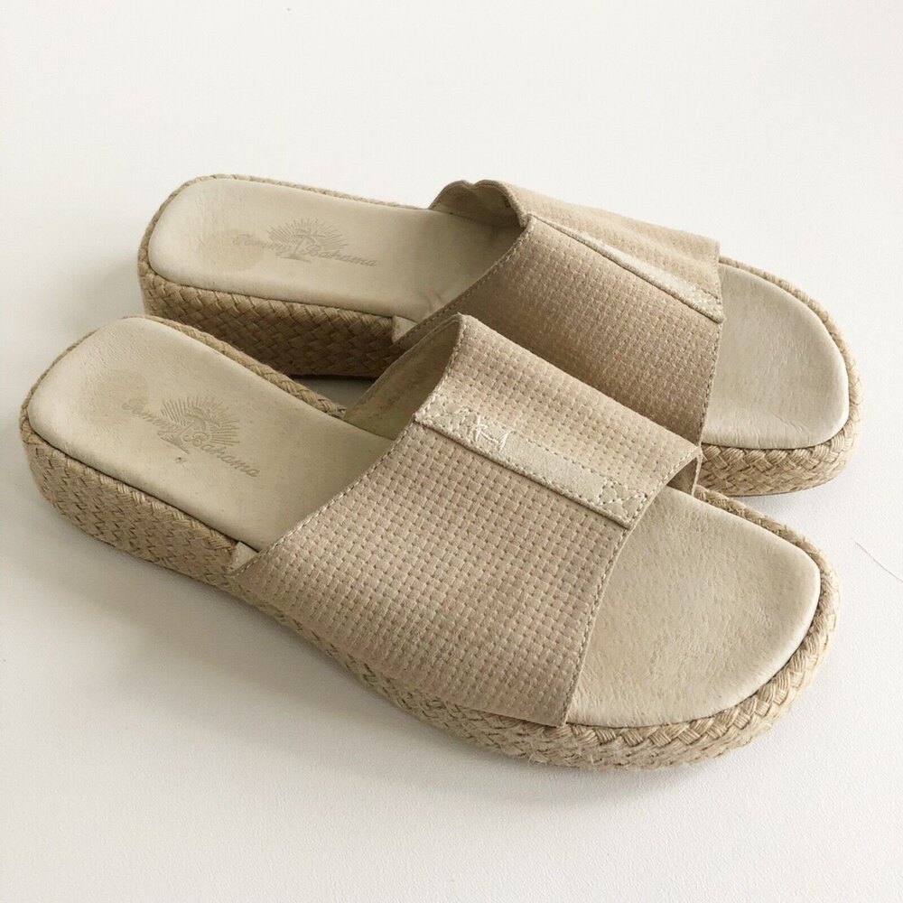 Tommy Bahama Womens Balboa Pier Slide Sandals Cream Cobblestone Chalk Size 10